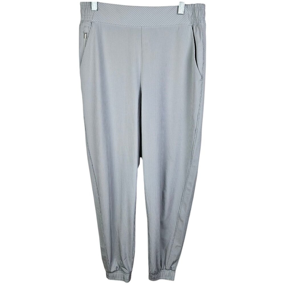 Athleta Brooklyn Pull On‎ Striped Ankle Pants Womens Size 6 Sage Green White